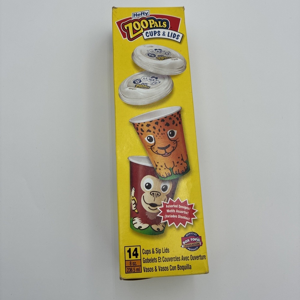 Vintage Hefty Zoo Pals Cups and Lids 14 Count 8oz Assorted Animal Designs 2007